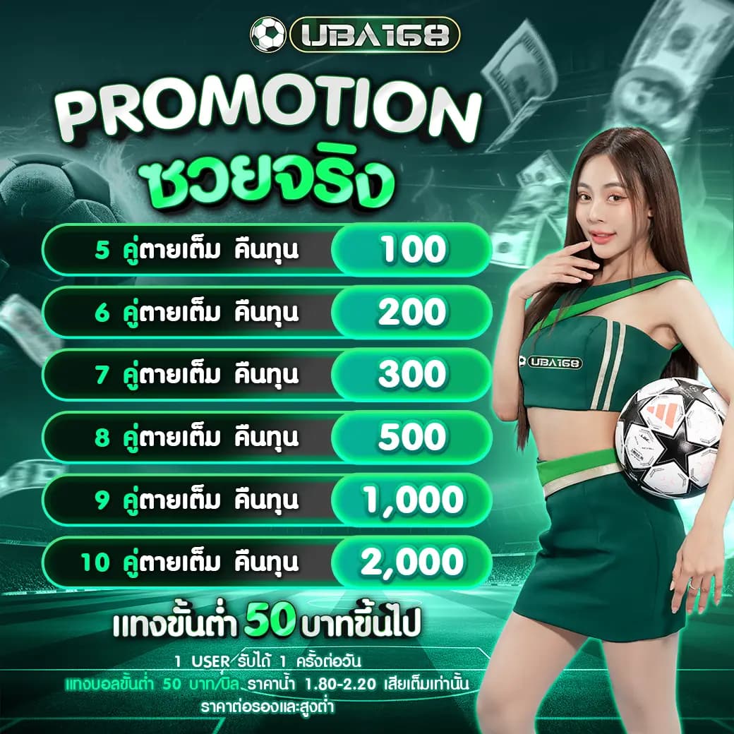 โปรช่วยจริง แทงบอลสด ขั้นต่ำ 50 บาท
